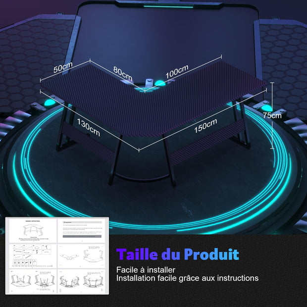 Bureau Gaming - d'angle au design en forme de L