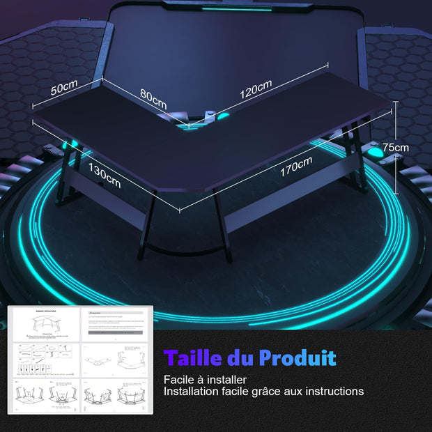 Bureau Gaming - d'angle au design en forme de L