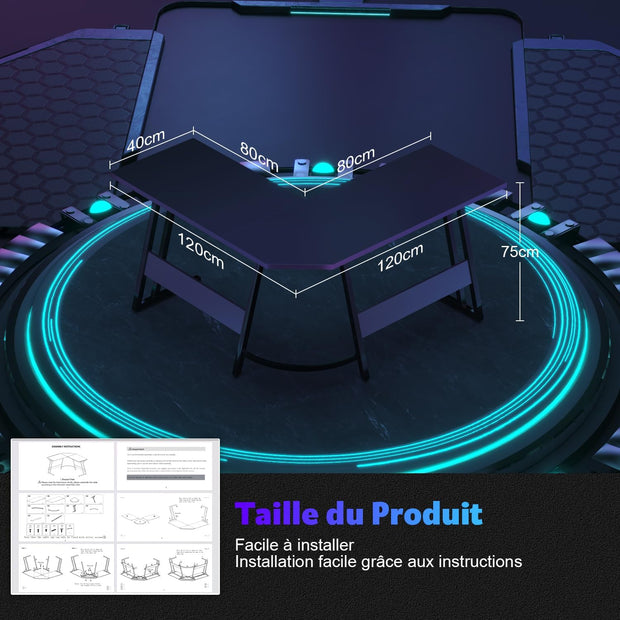 Bureau Gaming - d'angle au design en forme de L