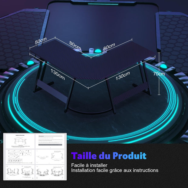 Bureau Gaming - d'angle au design en forme de L