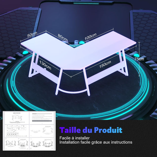 Bureau Gaming - d'angle au design en forme de L