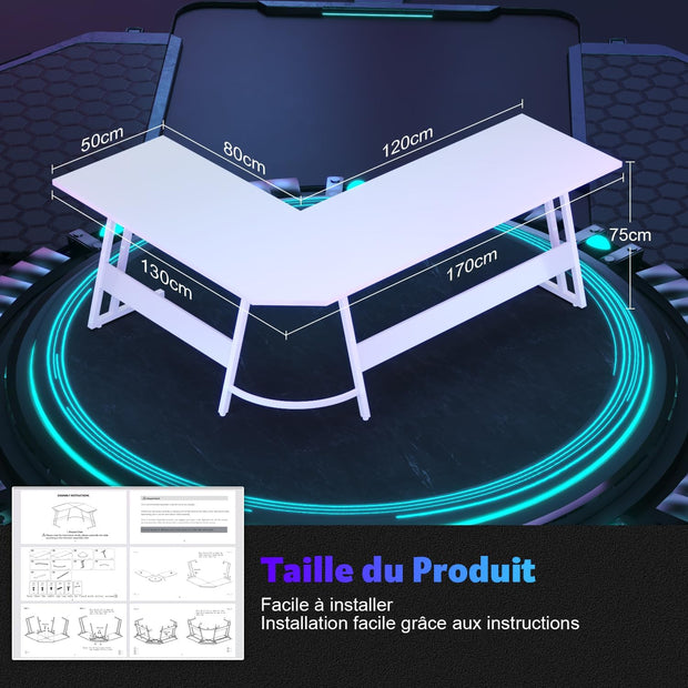 Bureau Gaming - d'angle au design en forme de L