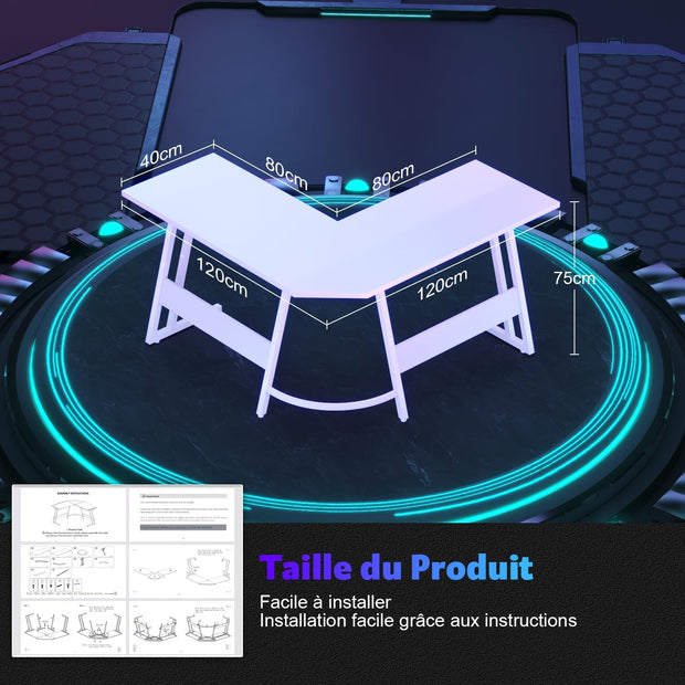 Bureau Gaming - d'angle au design en forme de L