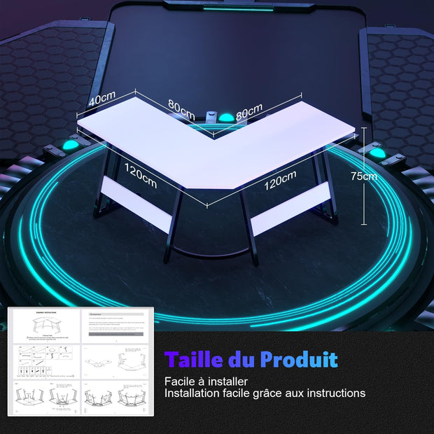 Bureau Gaming - d'angle au design en forme de L