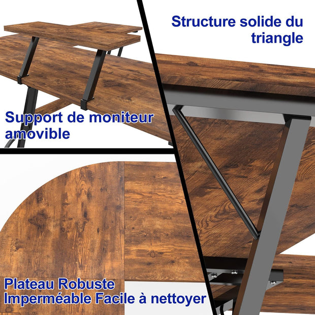 Bureau Gaming - d'angle au design en forme de L